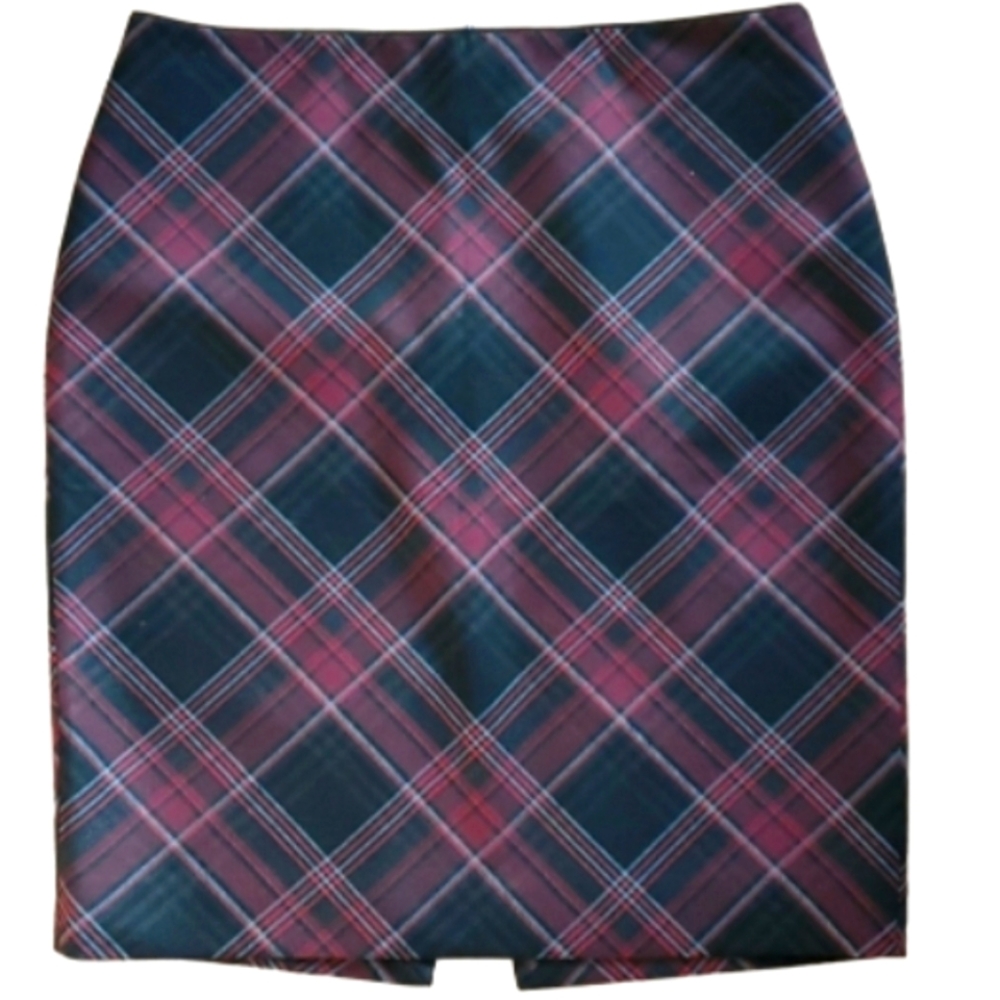 WHBM Womans Burgundy and Black Plaid Tartan Pencil Skirt Size 6